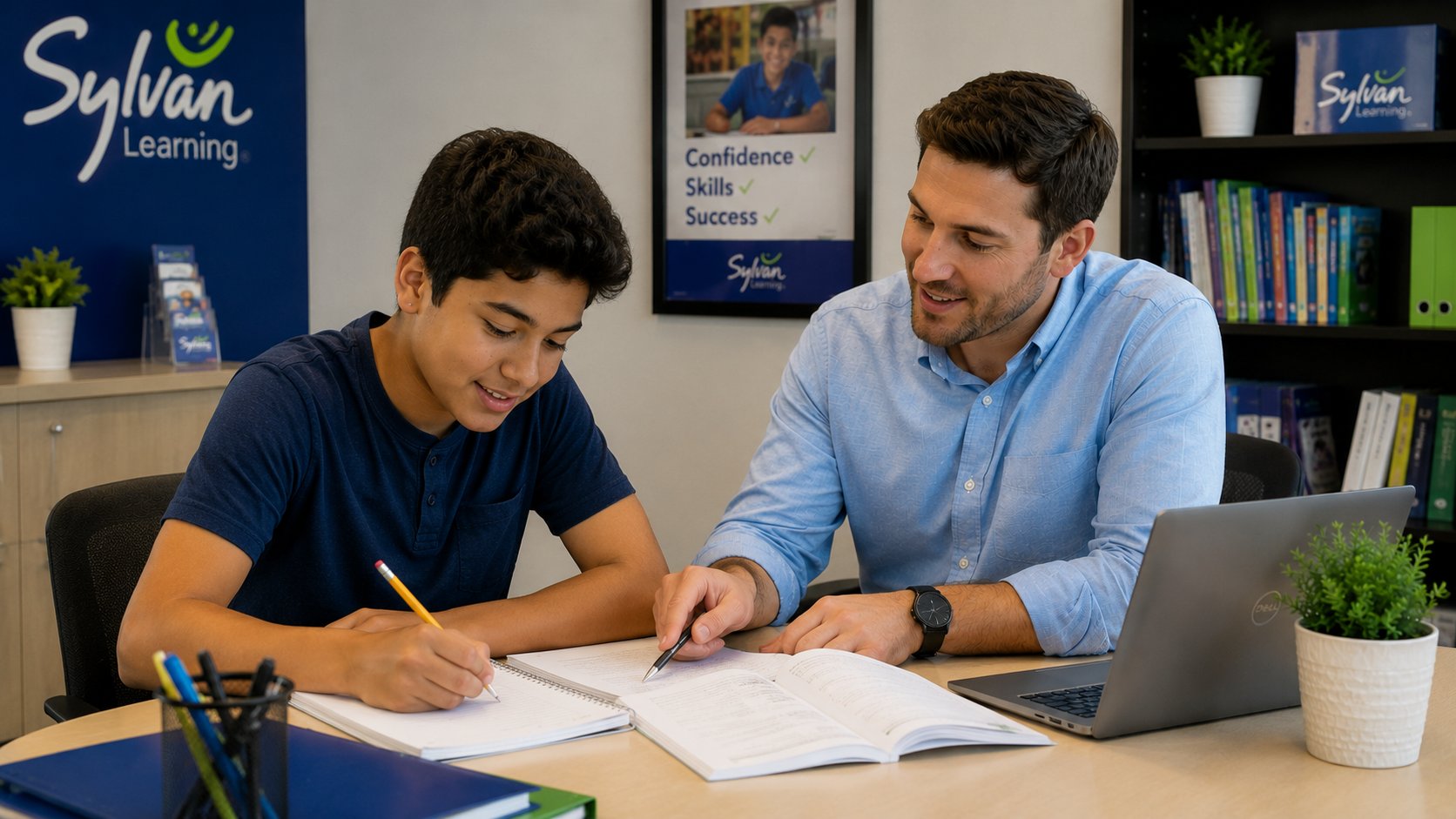 Student working on math with a Sylvan educator