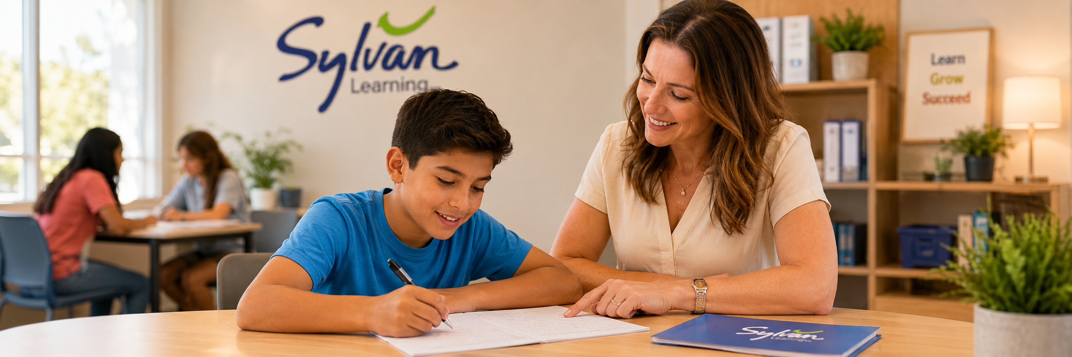 A student working with a credentialed Sylvan educator in a summer session at Sylvan Learning Camden