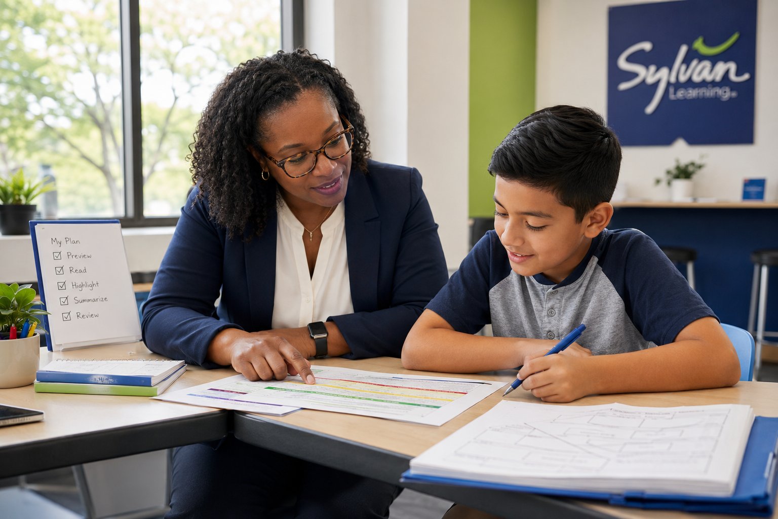 Student working on reading skills with a Sylvan educator
