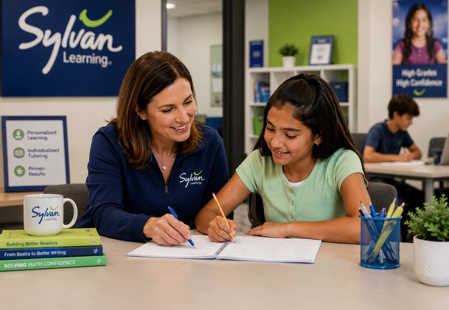 Student working on essay writing with a Sylvan educator